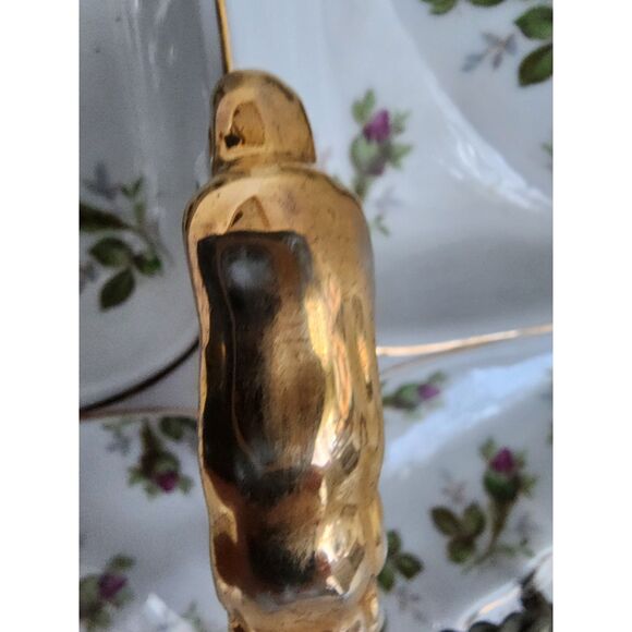 Norcrest Vintage Nut Candy Dish Rose Buds Gold Accents Handle 4 Sections - Picture 7 of 12